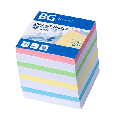 Блок бумаги для заметок "BG", 8х8х8см, цветной, проклеенный, в плёнке