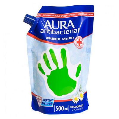 Жидкое мыло "Aura", антибактериальное Ромашка,  дой-пак, 500 мл. 