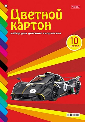 Набор цветного картона "Hatber", 10л, 10цв, А4, мелованный, на заклёпке, серия "Волшебный веер"