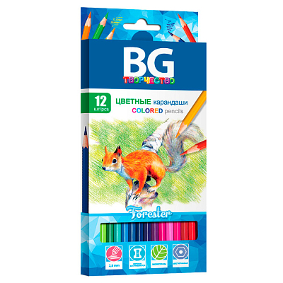 Карандаши "BG", 12 цветов, серия "Forester", в картонной упаковке