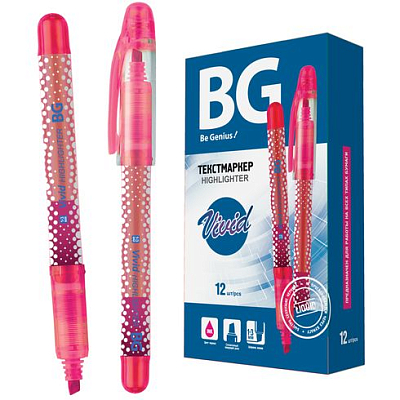 Маркер для выделения текста "BG Vivid", 1-3мм, скошенный наконечник, водная основа, жидкие чернила, розовый