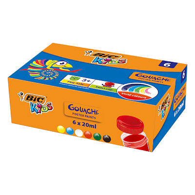 Гуашь "Bic Kids", 6 цветов, 20мл, картонная упаковка