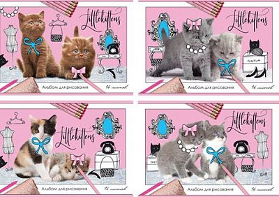 Альбом для рисования "BG" 16л А4 "Little kittens" (ассорти), на скобе