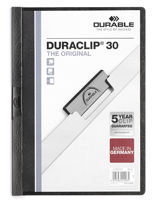 Папка пластиковая "Durable", 30л, А4, стальной клип, серия "Duraclip", чёрная