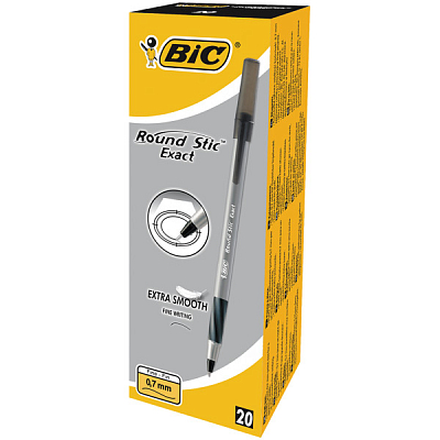 Ручка шариковая BIC Round Stic Exact, 0,8мм, чёрная, прозрачный корпус
