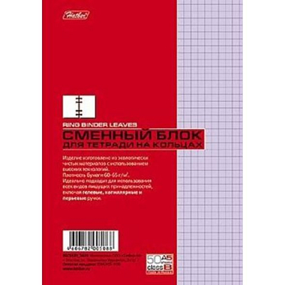 Сменный блок для тетрадей на кольцах "Hatber", 50л, А5, клетка, тонированный, Фиолетовый, в плёнке