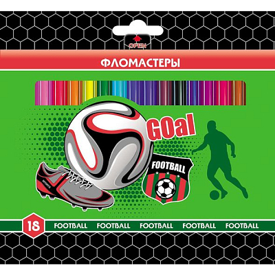 Фломастеры "Hatber VK", 18 цветов, серия "Football", в картонной упаковке