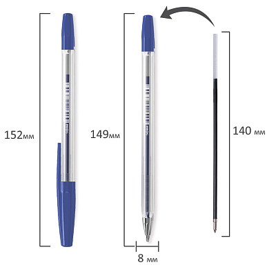 Ручка шариковая "Brauberg M-500 Classic", 0,7мм, синяя, прозрачный корпус