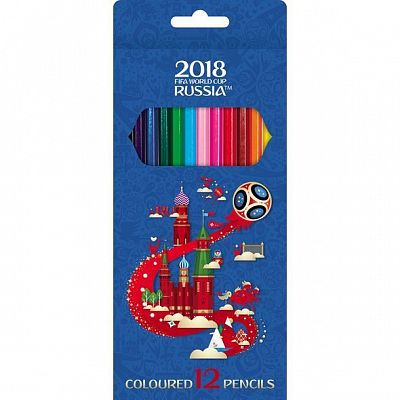 Карандаши "Hatber", 12 цветов, серия "ЧМ по футболу 2018", в картонной упаковке
