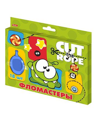 Фломастеры "Hatber", 18 цветов, серия "Cut The Rope", в картонной упаковке