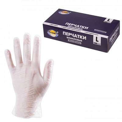 Перчатки виниловые "AVIORA" без напыления прозрачно-белые одноразовые, размер L, 50пар в упаковке