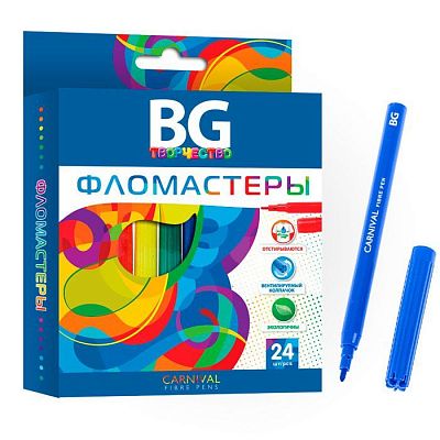Фломастеры "BG", 24 цвета, серия "Carnival", в картонной упаковке