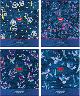 Тетрадь школьная "BG", 48л, А5, клетка, блёстки, на скобе, серия "Denim & Flowers"