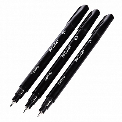 Набор линеров "Hatber Noir Нуар Terra Colora", 0,1/0,3/0,5мм, чёрные, 3шт в прозрачном ПВХ-боксе