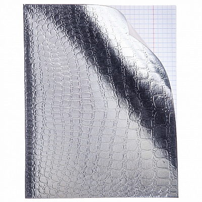 Тетрадь "Hatber", 96л, А5, клетка, обложка бумвинил, тиснение "Croco", на скобе, серия "Metallic - Серебристая"
