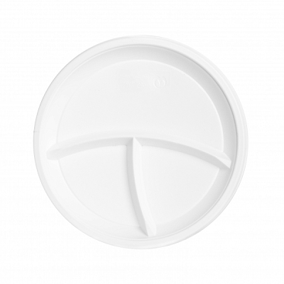 Тарелки одноразовые,пластиковые 3-секционные  Д=210 мм, 3/д белый