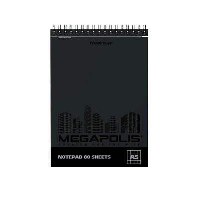 Блокнот "Erich Krause", 80л, А5, клетка, жёсткая подложка, лак, на спирали, серия "Megapolis"
