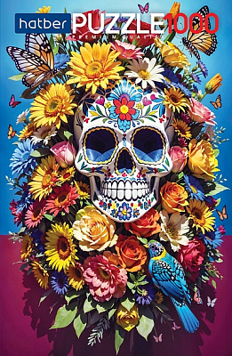 Пазлы "Hatber Premium", 1000 элементов, А2, 480х680мм, серия "Цветочный череп"