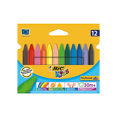 Мелки восковые "Bic Kids Plastidecor Triangle", 12 цветов, 12шт в картонной упаковке