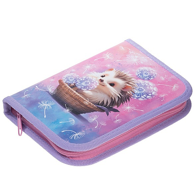 Пенал "Hatber", 190х130мм, 1 отделение, на молнии, 3D лак, ламинация, таблица умножения, серия "Ёжик в одуванчиках"