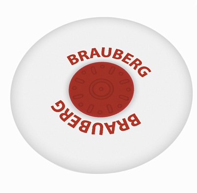 Ластик из термопластичной резины "Brauberg Energy", 30х30х8 мм, круглый, красный пластиковый держатель, белый