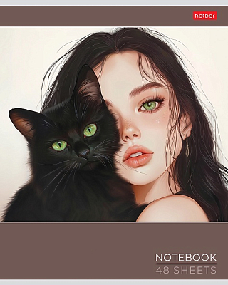 Тетрадь "Hatber", 48л, А5, клетка, ламинация "Soft-Touch", на скобе, серия "Cats and Girls"