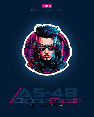 Тетрадь "Hatber", 48л, А5, клетка, лак, на скобе, серия "Cyberpunk Sticker"
