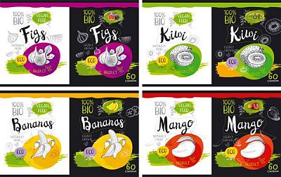Тетрадь ученическая "BG" 60л А5 в клетку "Organic product" (ассорти) двойная обложка, на скобе