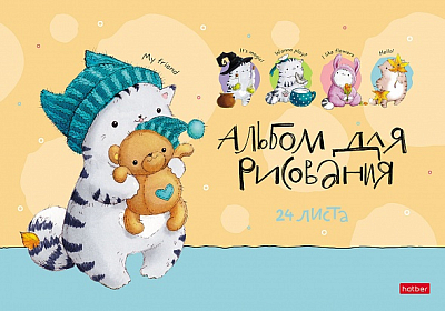 Альбом для рисования "Hatber", 24л, А4, на скобе, серия "Приключения кота Пирожка"