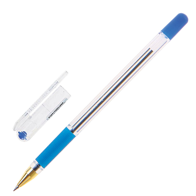 Ручка шариковая "MunHwa MC Gold", 0,5мм, синяя, чернила на масляной основе, резиновый грип, прозрачный корпус