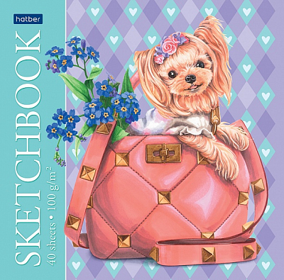 Скетчбук "Hatber Premium", 40л, 165х165мм, без линовки, ламинация, на скобе, серия "Fashion Dogs"
