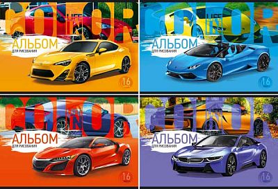 Альбом для рисования "BG" 16л А4 "Авто. Жизнь в цвете" (ассорти)