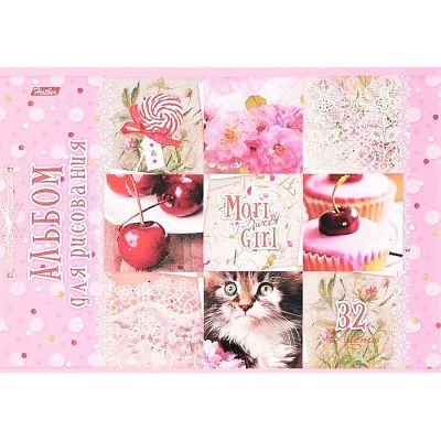 Альбом для рисования "Hatber", 32л, А4, блёстки, на скрепке, серия "Sweet Mori Girl"