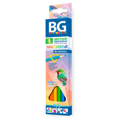 Карандаши пластиковые "BG", 6 цветов, серия "Infly", в картонной упаковке