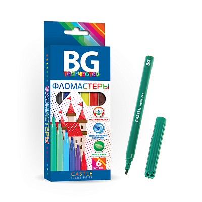 Фломастеры "BG", 6 цветов, серия "Castle", в картонной упаковке