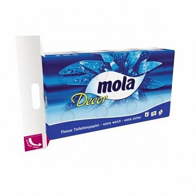 Туалетная бумага "Mola Decor", 3 слоя, белая, упакованы по 8 рулонов