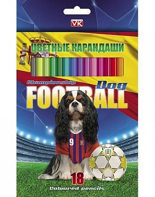 Карандаши "Hatber VK", 18 цветов, серия "Собаки-футболисты", в картонной упаковке
