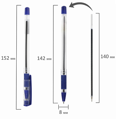 Ручка шариковая "Staff Basic OBP-11", 1мм, синяя, чернила на масляной основе, прозрачный корпус
