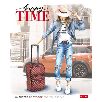 Тетрадь "Hatber Eco", 48л, А5, клетка, ламинация, на скобе, серия "Happy Time"