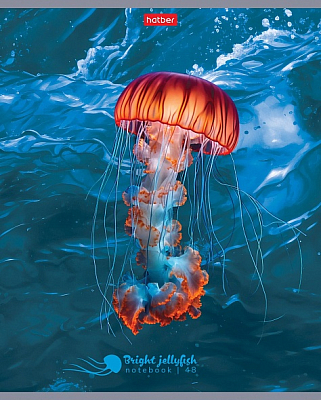 Тетрадь "Hatber", 48л, А5, клетка, лак, металлизированный картон, на скобе, серия "Яркие медузы"