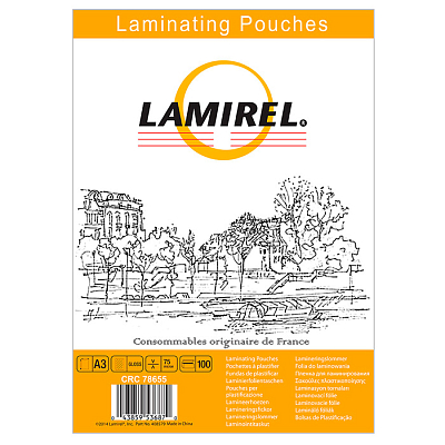Плёнка для ламинирования "Lamirel", А3, 75мкм, глянцевая, 100шт в упаковке