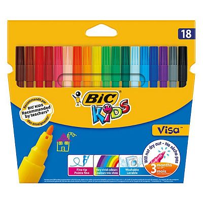 Фломастеры BIC Kids Visa, 18 цветов в картонной упаковке
