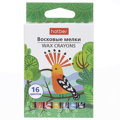 Мелки восковые "Hatber", 16 цветов, 9мм, круглый корпус, серия "Colora - Какаду", 16шт в картонной упаковке