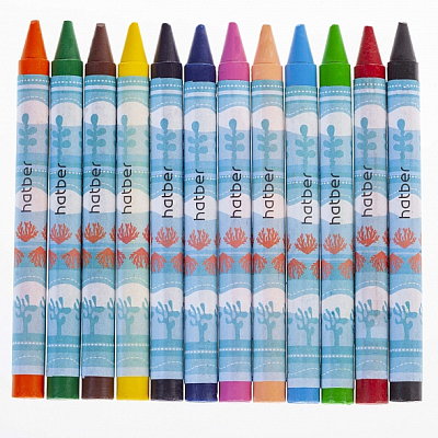 Мелки восковые "Hatber", 9мм, 12 цветов, круглый корпус, серия "Deep Forest", 9шт в картонной упаковке