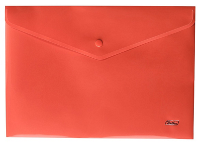 Папка-конверт пластиковая "Hatber", А4, 180мкм, на кнопке, красная