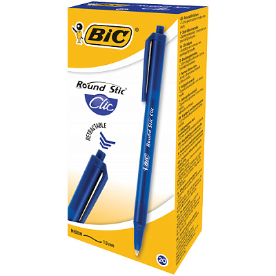 Ручка шариковая автоматическая "Bic Round Stic Clic", 1мм, синяя, синий корпус