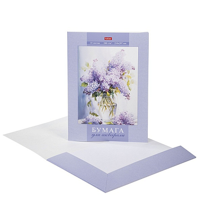 Набор бумаги для акварели "Hatber", 10л, А4, 200гр/м2, тиснение, в папке, серия "Нежность"