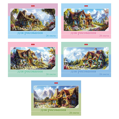 Альбом для рисования "Hatber", 24л, А4, ламинация "Soft-Touch", на скобе, серия "Живописные домики"