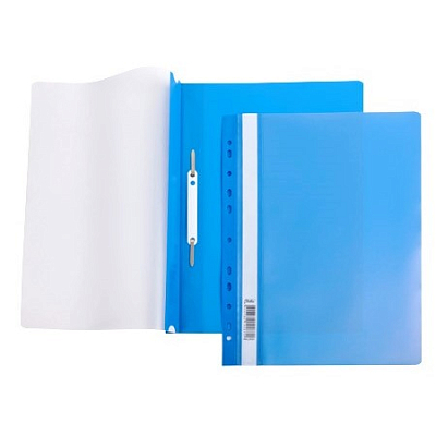 Папка-скоросшиватель пластиковая "Hatber", А4, 140/180мкм, перфорация, прозрачный верх, синяя