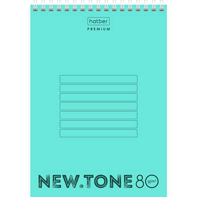 Блокнот "Hatber Premium", 80л, А5, клетка, пластиковая обложка, на гребне, серия "NewTone Pastel - Мята"